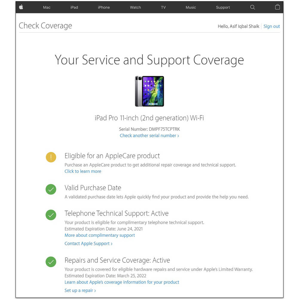 Apple Warranty Check Online Tool Eligibility Status