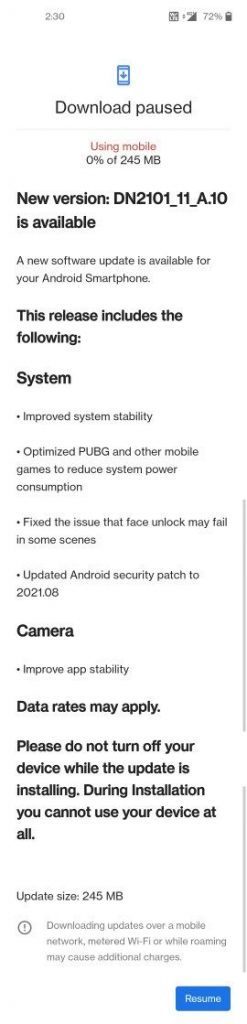 OnePlus Nord 2 OxygenOS 11.3.A.10 Software Update