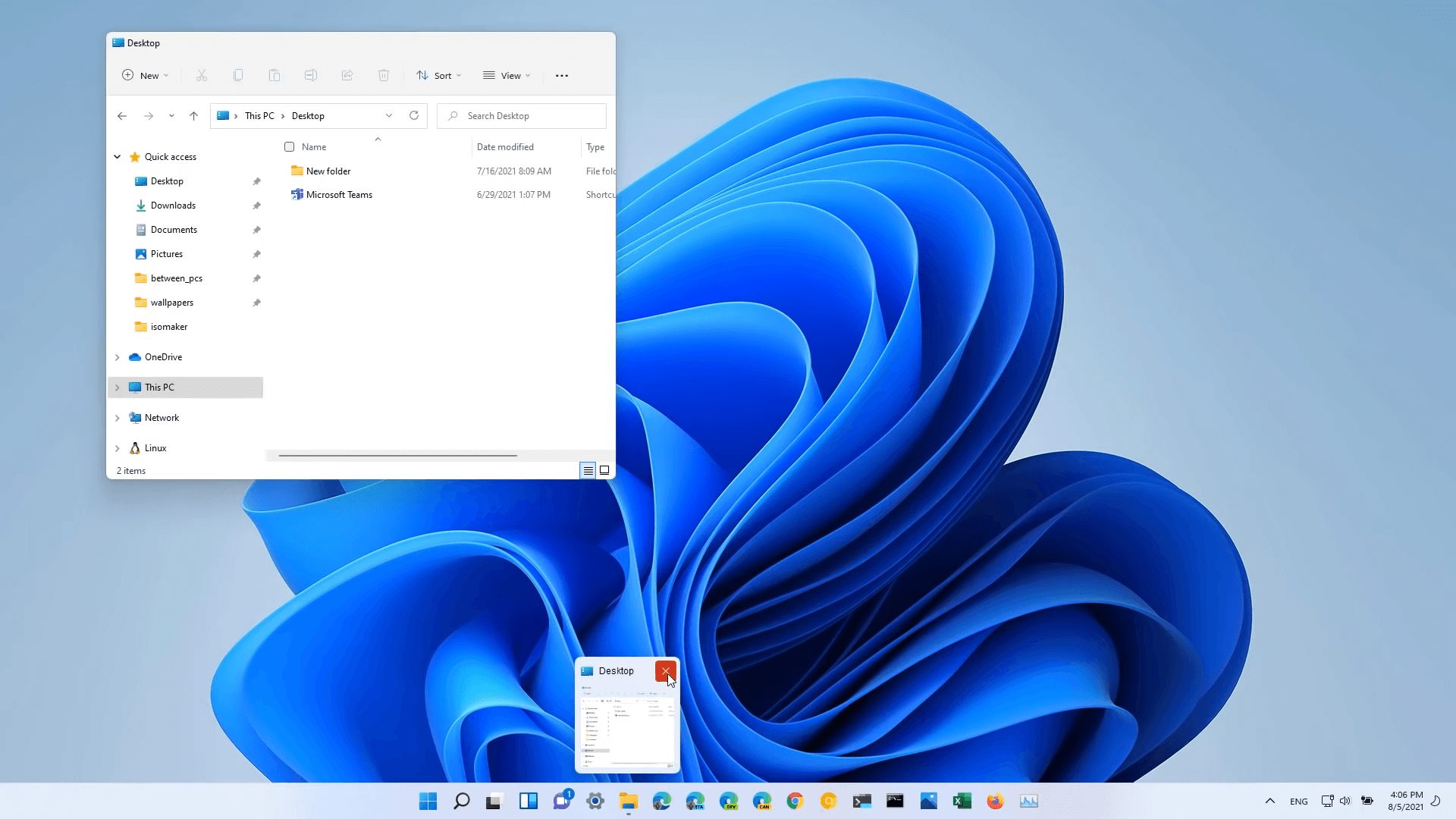 Windows 11 Beta Build 22000.120 Taskbar Window Preview Close Button