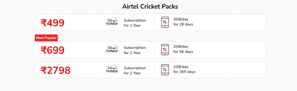 Airtel Cricket Packs 