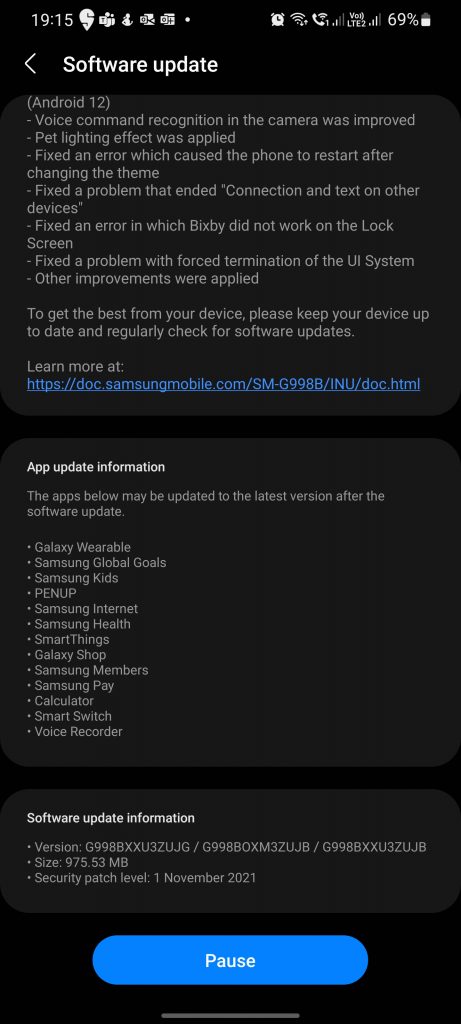 Samsung Galaxy S21 Ultra One UI 4.0 Beta 3 Update Changelog - 02