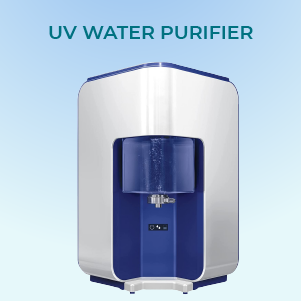 a UV water purifier with a blue and white cover