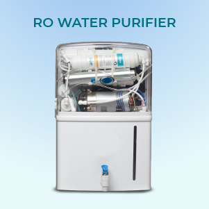 an RO water purifier with a blue background