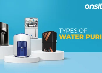 different types of water purifiers on a podium